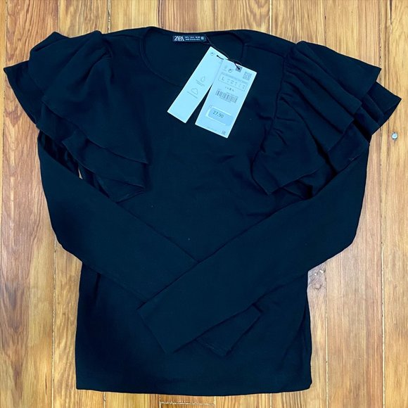 NWT ZARA || SHOULDER RUFFLE LONGSLEEVE - Picture 2 of 6